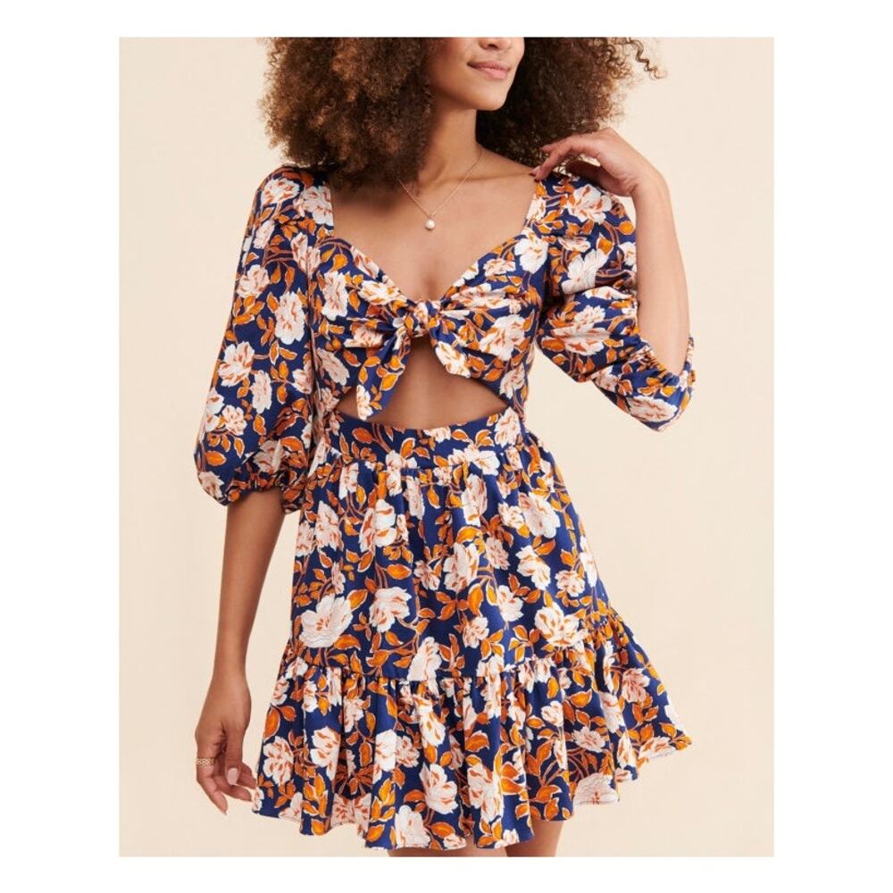 REVOLVE Floral Mini Dress - Blue and Orange